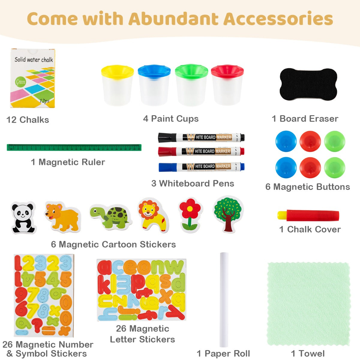 Livsk costway houten kunstschildersezel voor kinderen 3 in 1 opvouwbare dubbelzijdige magnetische schildersezel met whiteboard schoolbord en papierrol 3