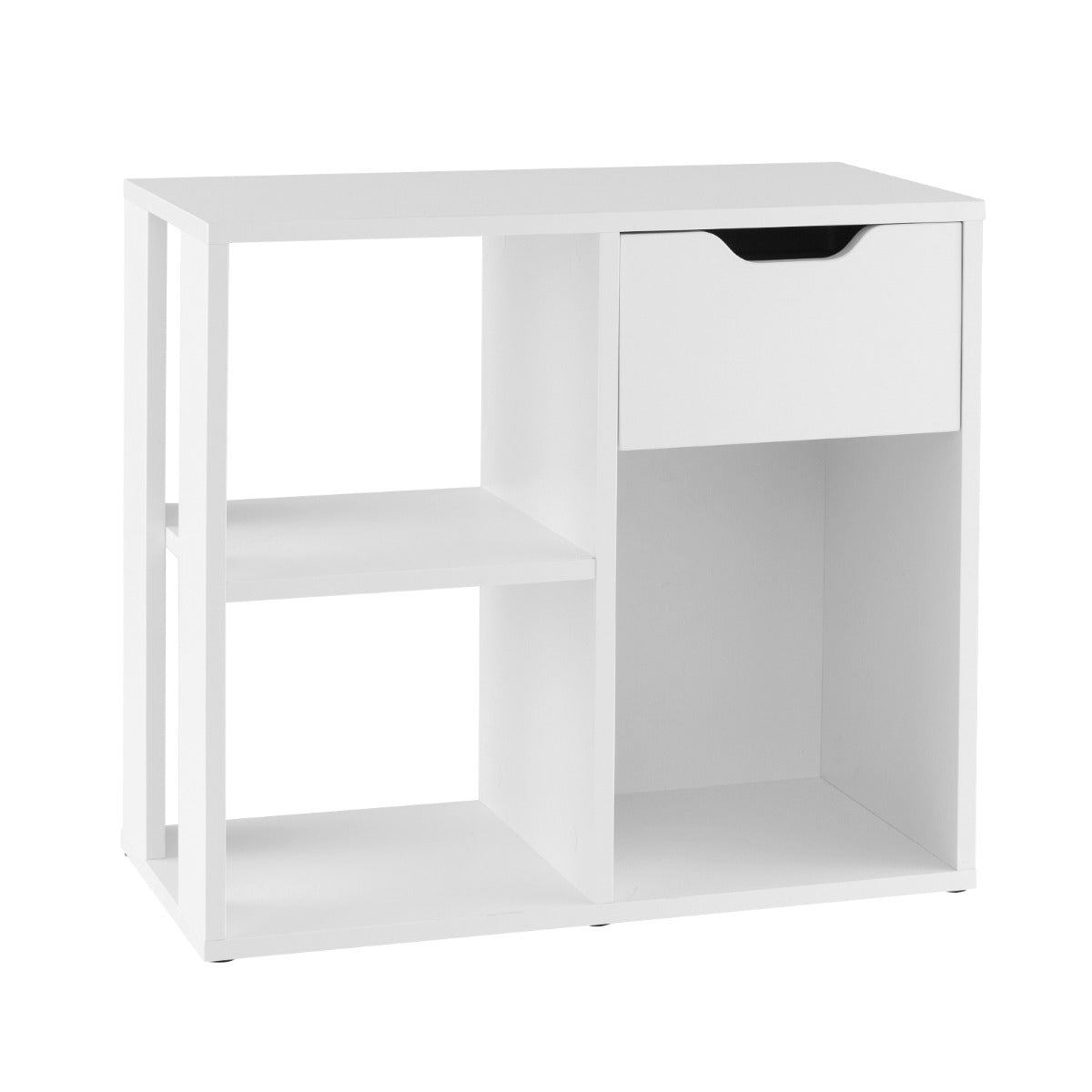LIVSK Opbergkast - 3 Open Schappen en Uittrekbare Lade - Tot 95 kg Draagvermogen - Elegant Design - Wit
