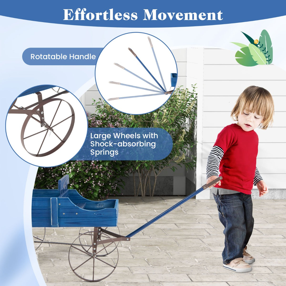 Livsk costway houten plantenbak decoratieve bloembak met wielen en 2 secties buitenplantenbak voor tuin en terras blauw 5