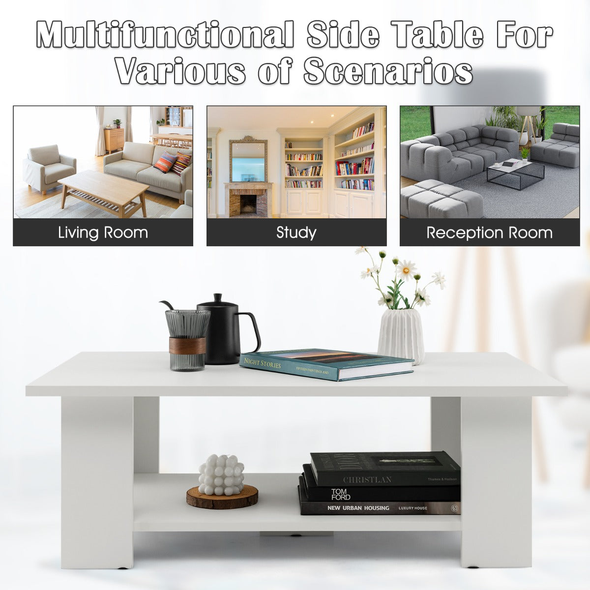 LIVSK Elegante Salontafel met Open Opbergplank - Modern Design - Multifunctioneel - Ruim Tafelblad - Hoogwaardige Materialen - Wit