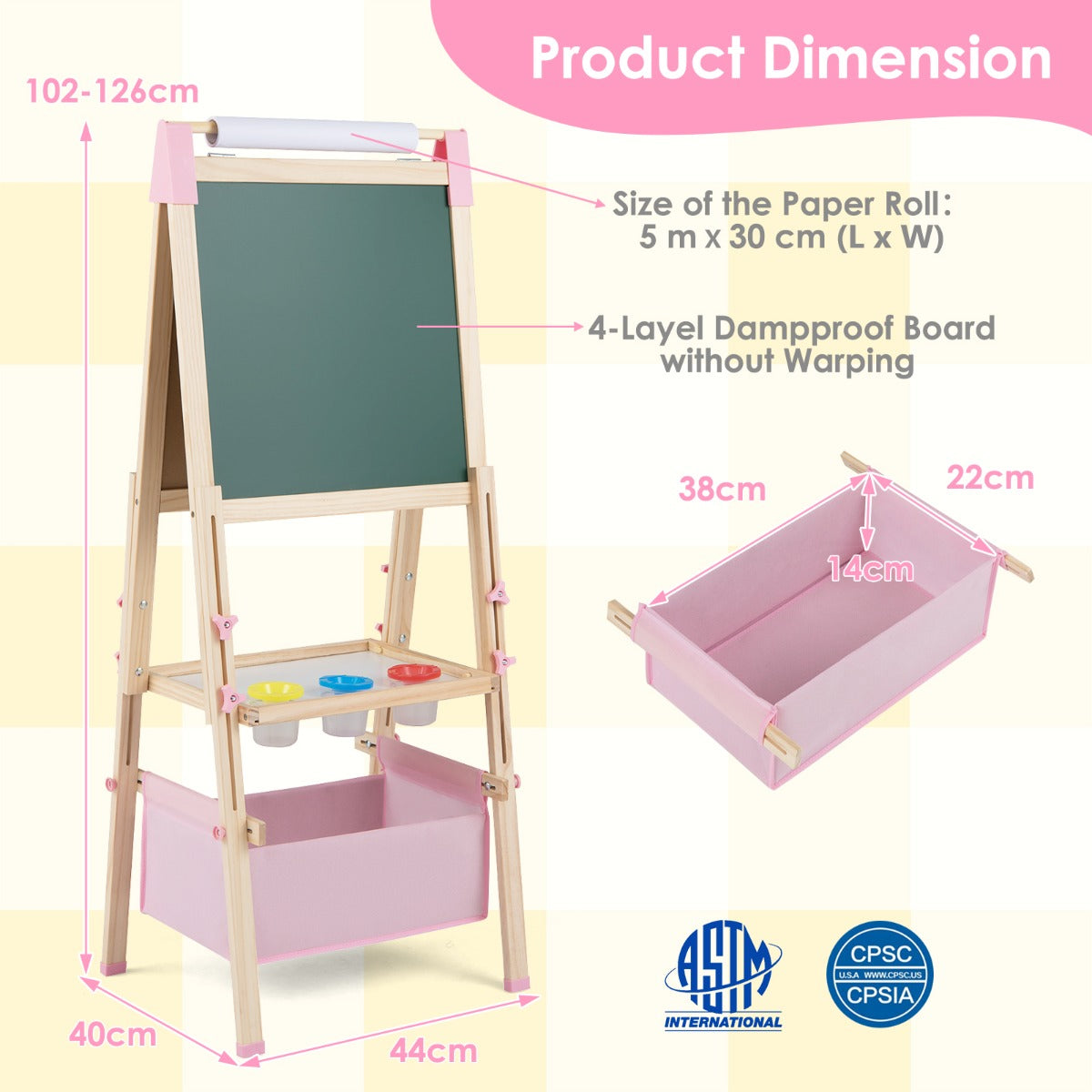Livsk costway houten schildersezel voor kinderen met een dubbelzijdig magnetisch zwart wit schoolbord met letter en cijfermagneten