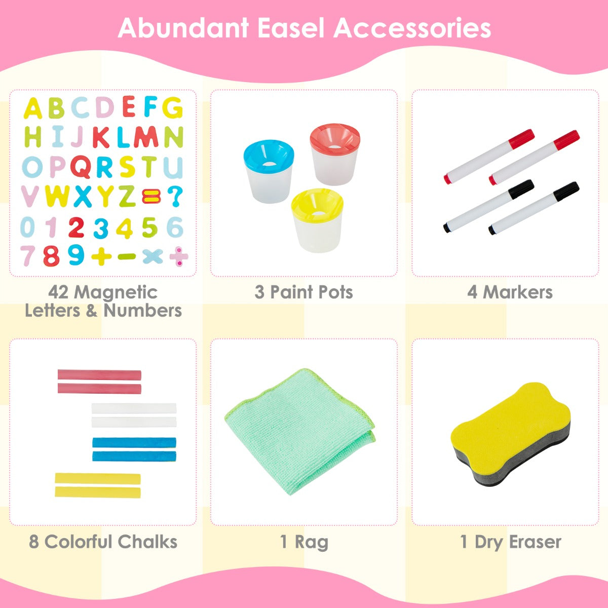 Livsk costway houten schildersezel voor kinderen met een dubbelzijdig magnetisch zwart wit schoolbord met letter en cijfermagneten