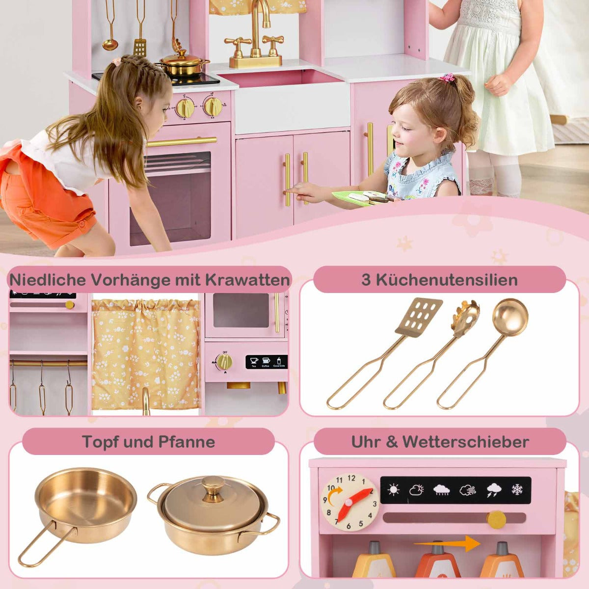 LIVSK Speelkeuken voor Kinderen - Inclusief Koffiemachine, Magnetron en Oven - Realistische Geluidseffecten - 90 x 30 x 90 cm -