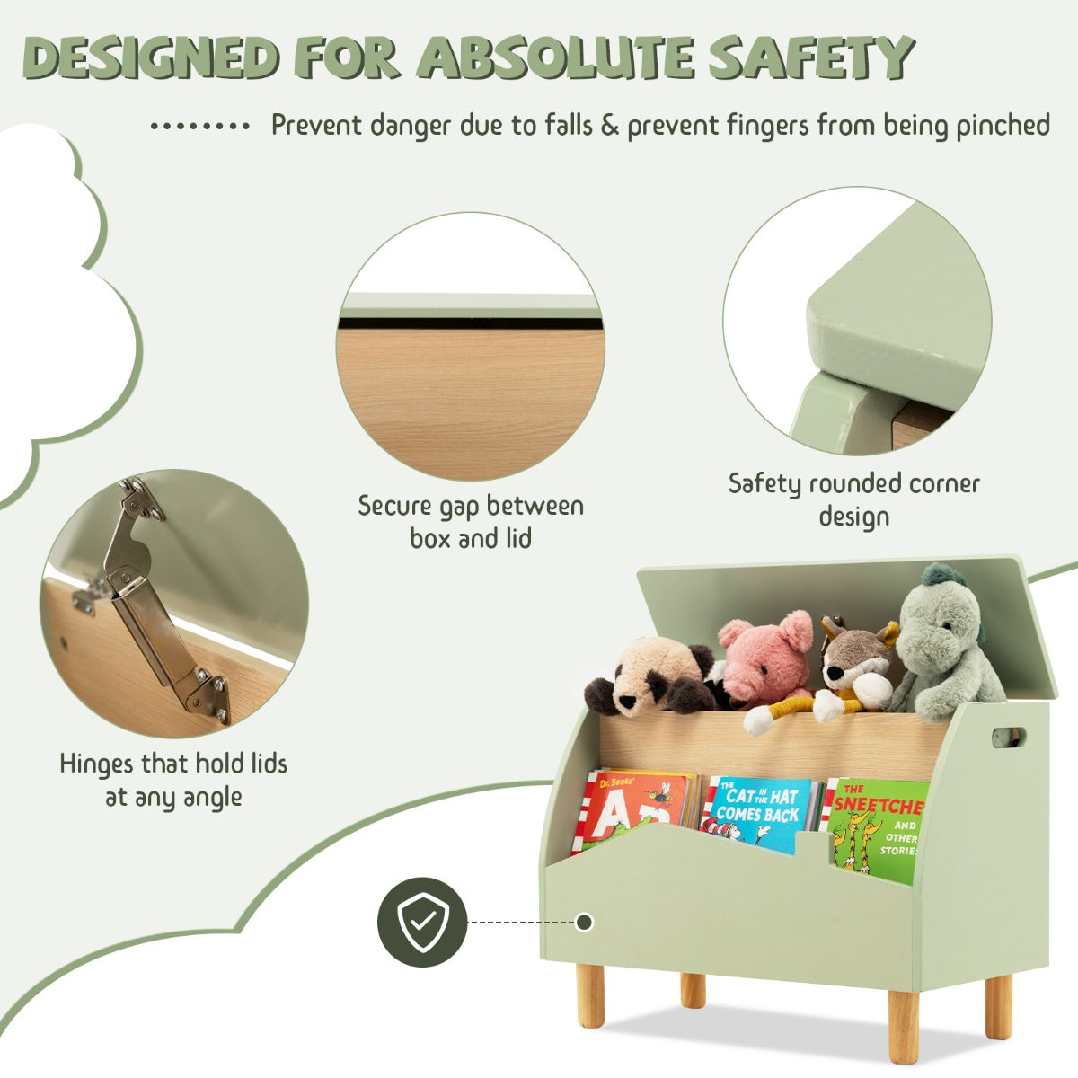 LIVSK Speelgoedkist met Open Displayplank - Veiligheidsscharnier - Waterdicht MDF - Kindvriendelijk Design - 60 x 33 x 44 cm -