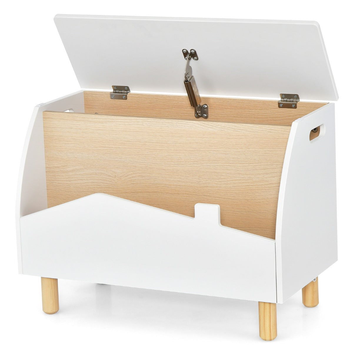 LIVSK Speelgoedkist met Planchet - Veiligheidsscharnieren - Hoogwaardig MDF - Voor Jongens en Meisjes - 60 x 33 x 44 cm - Wit