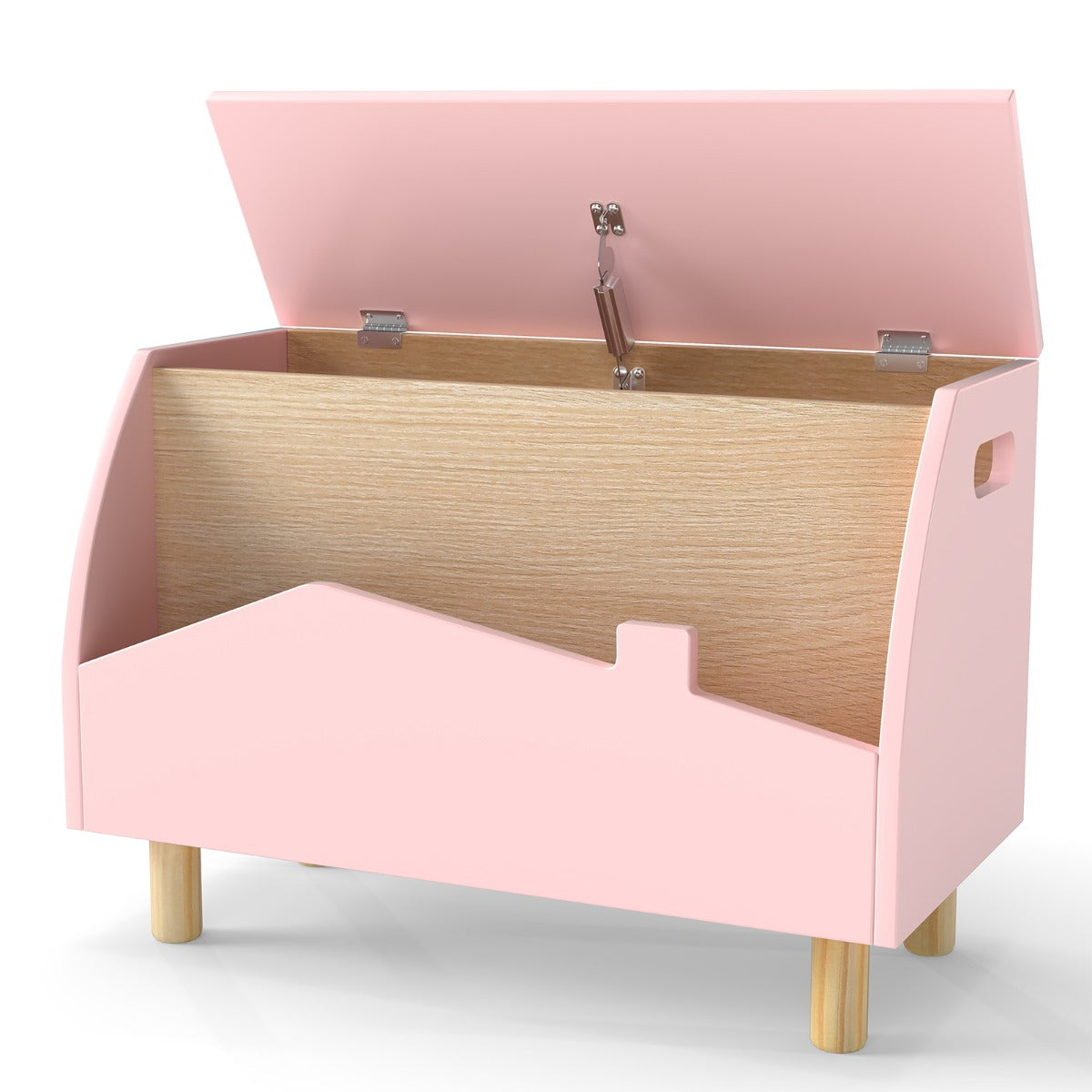 Livsk costway houten speelgoedkist met plank speelgoedkist met scharnierend deksel 60 x 30 x 44 cm roze 1 1