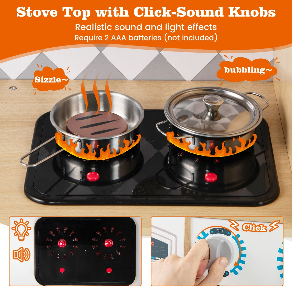 Livsk costway houten speelkeuken keukenspeelset met ijsmachine fornuis wasmachine oven magnetron keukengerei 4