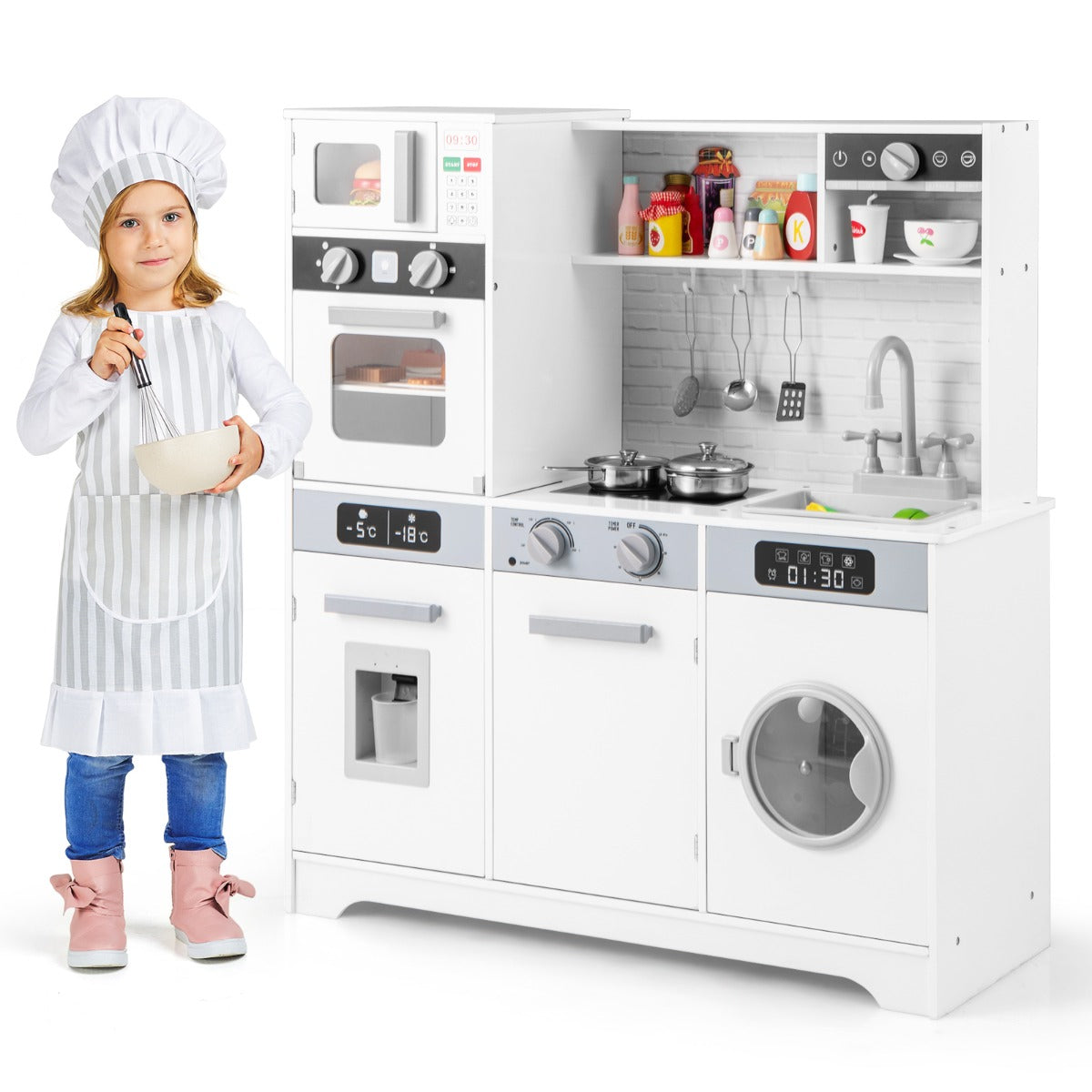LIVSK Houten Speelkeuken met Gootsteen - Realistische Keukenervaring - Licht- en Geluidseffecten - Voor Kinderen Vanaf 3 Jaar -