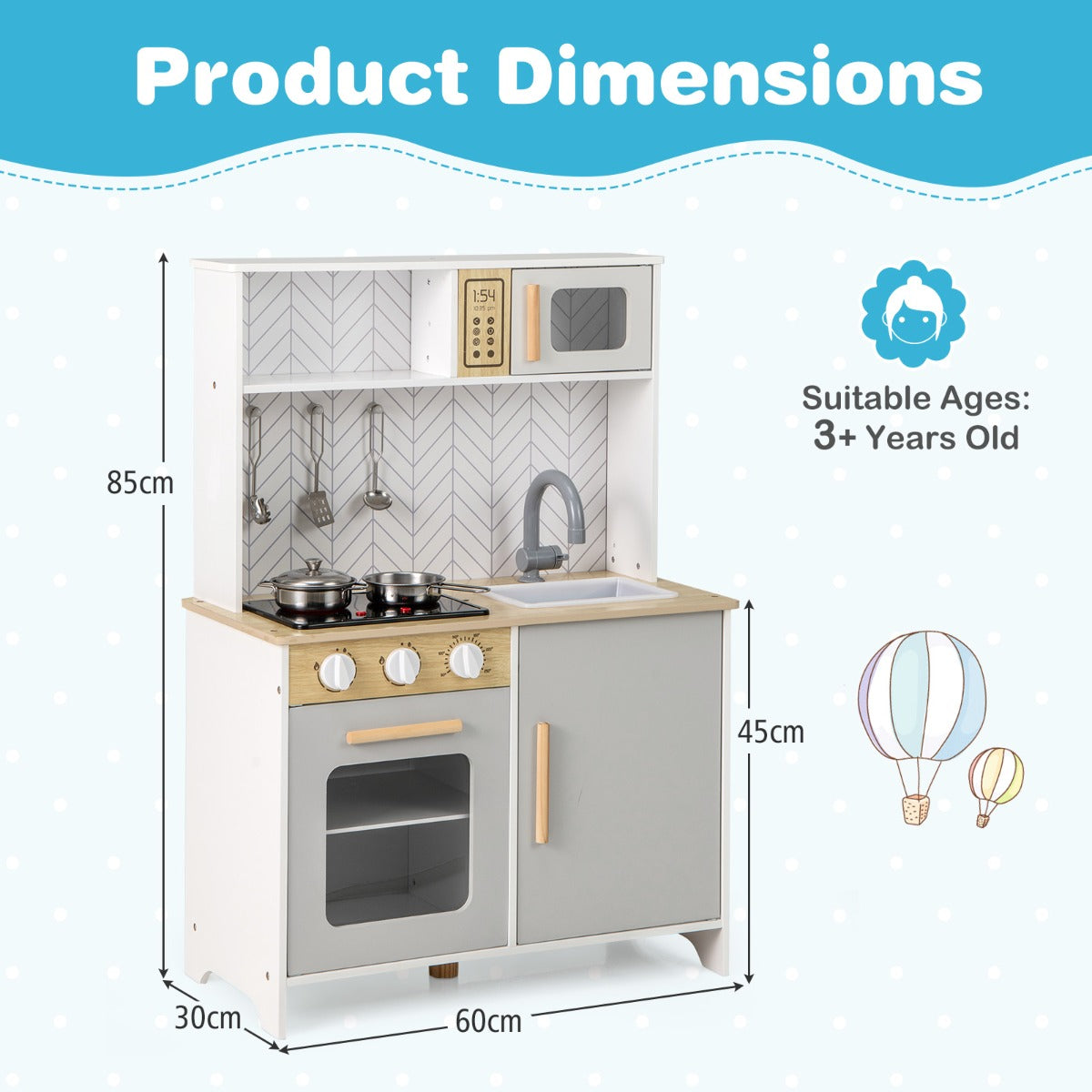 Livsk costway houten speelkeuken voor kinderen licht geluid magnetron fornuizen gootsteen oven en keukenaccessoires speelgoedkeukenset wit 2