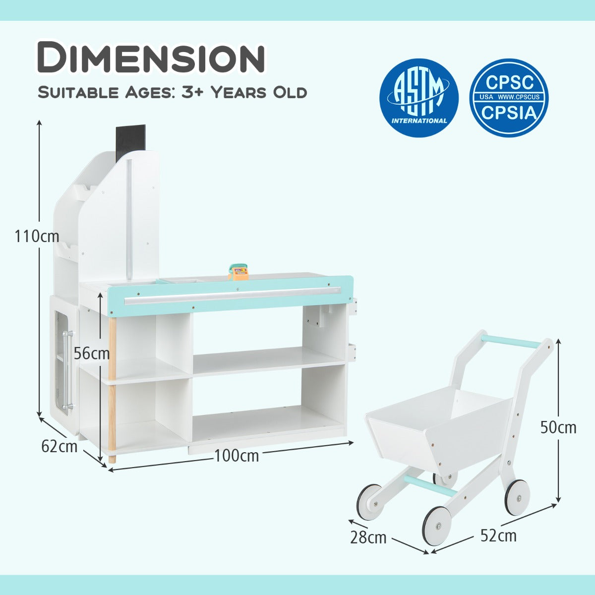 LIVSK Houten Supermarktset voor Kinderen - LED-verlichting - Inclusief Kassa en 39 Voedingsaccessoires - Wit