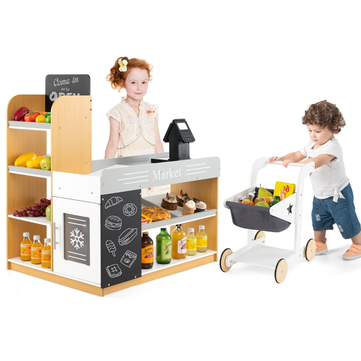 LIVSK Boodschappen Speelset voor Kinderen - Interactieve Kassa met Lichten en Geluiden - Ruime Opbergruimte - Veilige Constructie