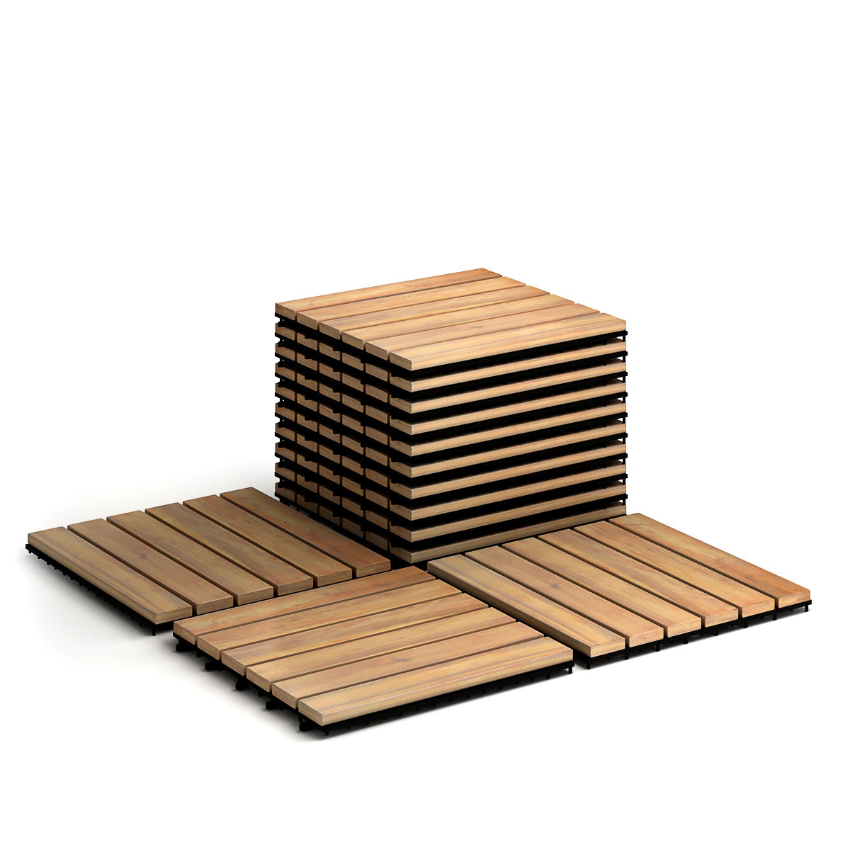 Livsk costway houten terrastegels van acaciahout binnen en buitenvloer vlondertegels 30 x 30 x 25 cm bruin 1