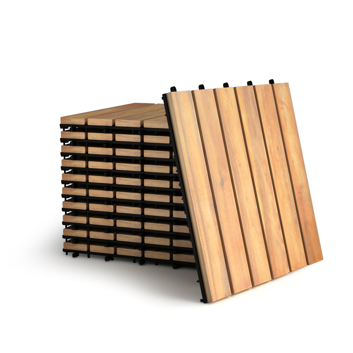 Livsk costway houten terrastegels van acaciahout binnen en buitenvloer vlondertegels 30 x 30 x 25 cm bruin