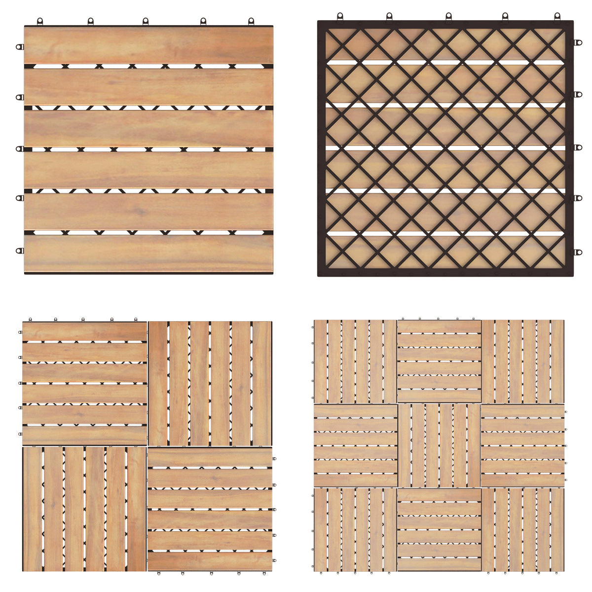 Livsk costway houten terrastegels van acaciahout binnen en buitenvloer vlondertegels 30 x 30 x 25 cm bruin