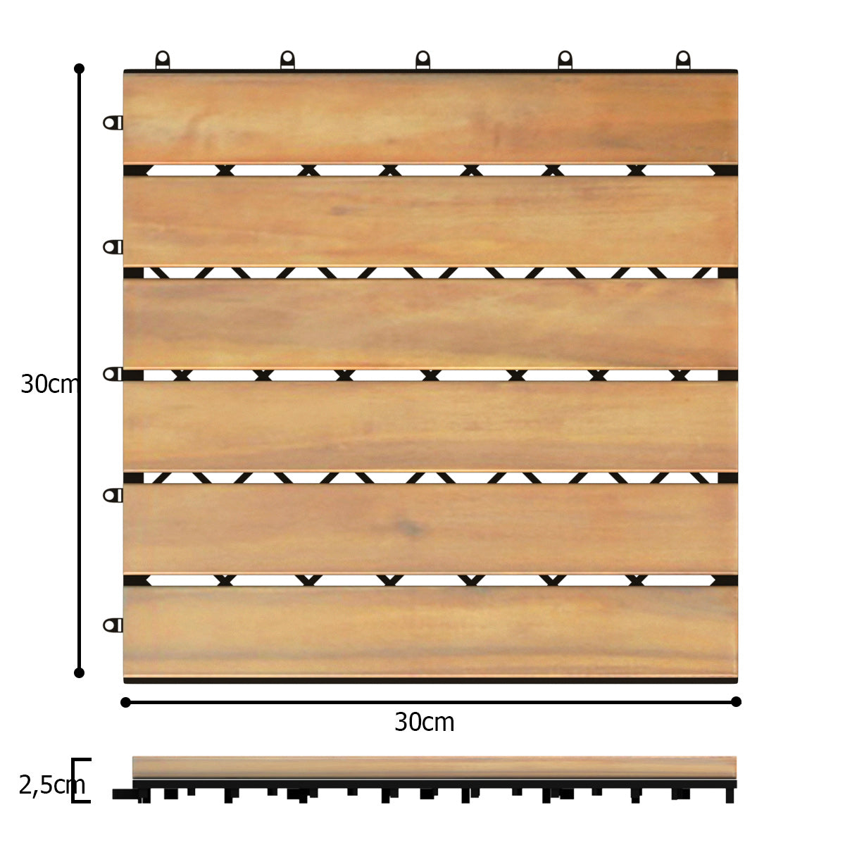 Livsk costway houten terrastegels van acaciahout binnen en buitenvloer vlondertegels 30 x 30 x 25 cm bruin