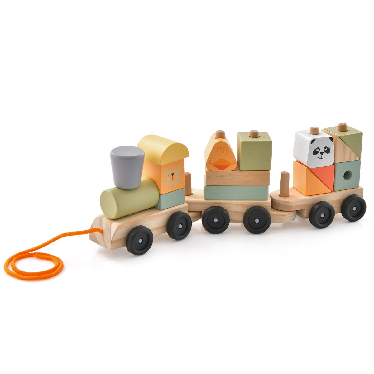 LIVSK Speelgoedtreinset - Inclusief 1 Locomotief en 2 Wagons - 14 Houten Blokken - Creatief en Veilig Spel - Veelkleurig