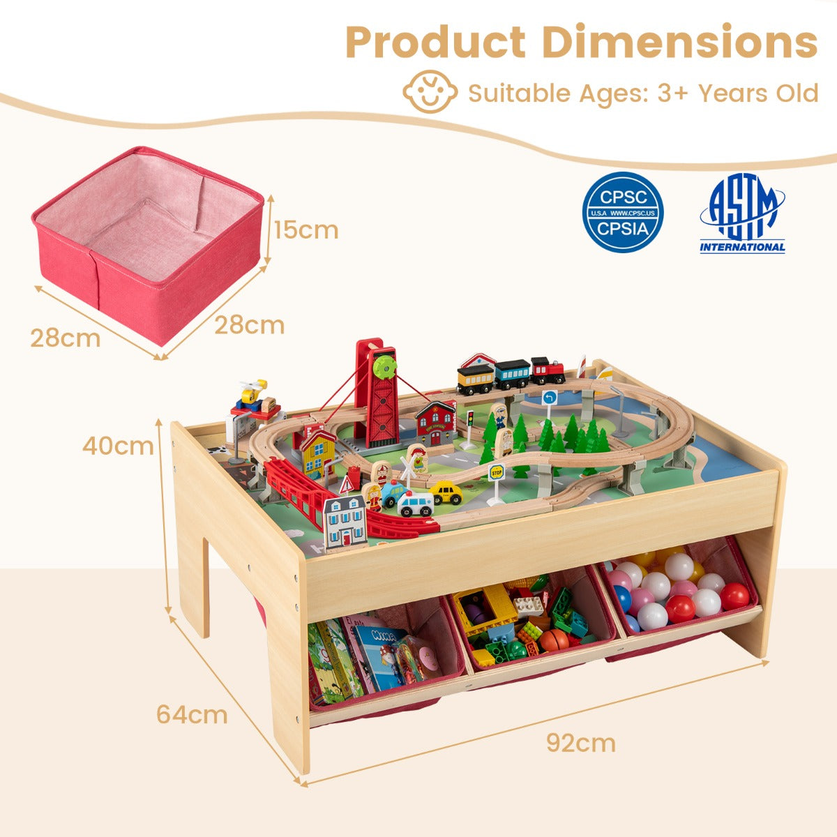 LIVSK Houten Activiteitentafel met Omkeerbare Bladen - Inclusief 94 Accessoires - 3 Opvouwbare Lades - Voor Kinderen