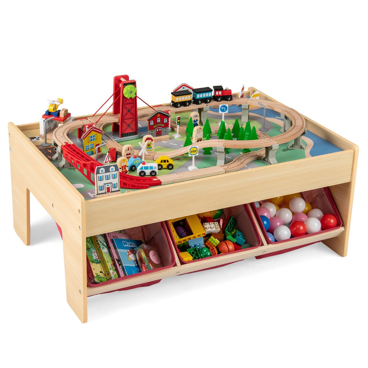 LIVSK Houten Activiteitentafel met Omkeerbare Bladen - Inclusief 94 Accessoires - 3 Opvouwbare Lades - Voor Kinderen