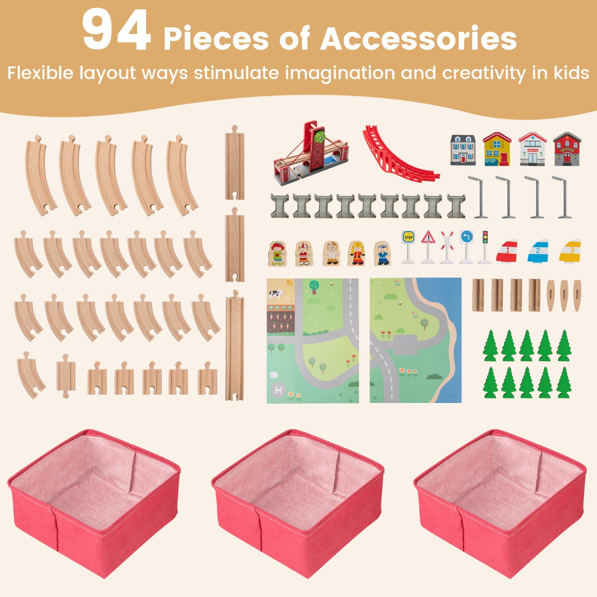 LIVSK Houten Activiteitentafel met Omkeerbare Bladen - Inclusief 94 Accessoires - 3 Opvouwbare Lades - Voor Kinderen