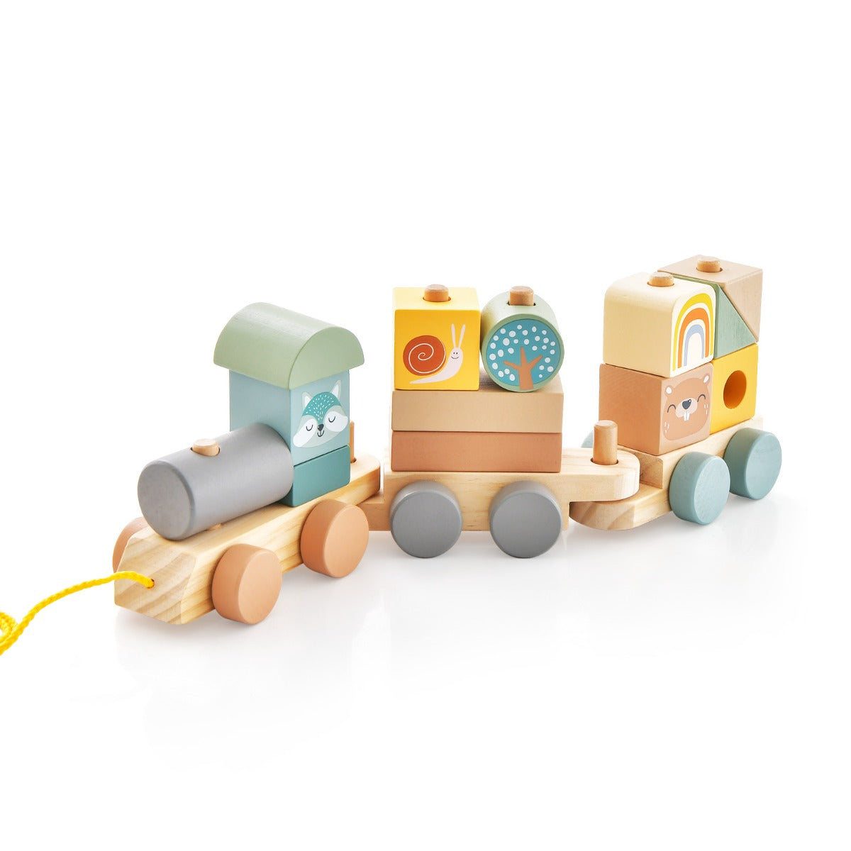 LIVSK Speelgoedtreinset - Inclusief 1 Locomotief en 2 Wagons - 14 Houten Blokken - Creatief Spel - Veelkleurig