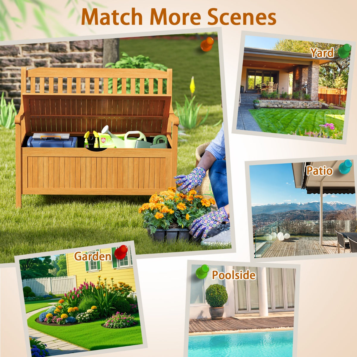 LIVSK Opbergbank van Acaciahout - 320 kg Draagvermogen - Comfortabele Zitplaats met Opbergruimte - Natuurlijke Kleur