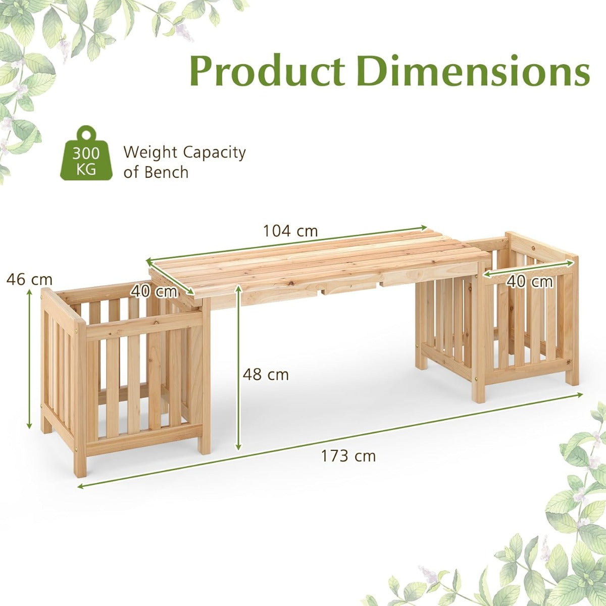 LIVSK 2-in-1 Houten Bank met Bloembakken - Comfortabel voor 2 Personen - Duurzaam Vurenhout - Tot 300 kg - Natuur