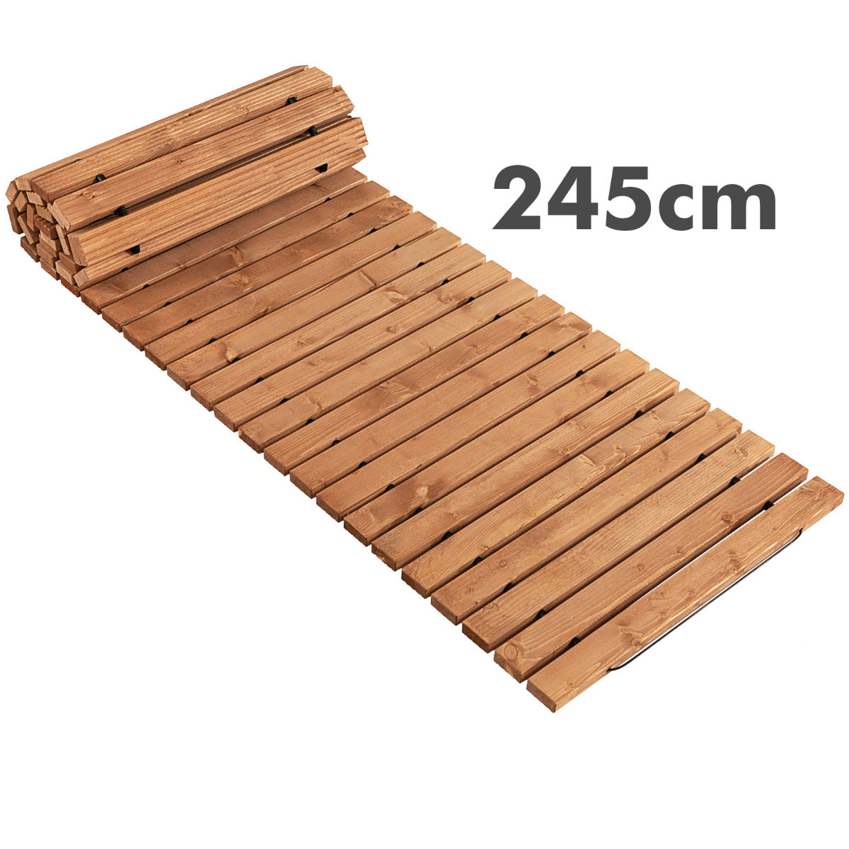 LIVSK Weerbestendige Houten Loopbrug - Antislip - Duurzaam Dennenhout - Gemakkelijk Op te Rollen - 245 x 55 x 2 cm - Lichtbruin