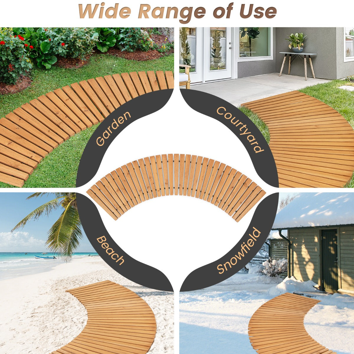 LIVSK Houten Tuinpad - Antislip, Weerbestendig, Oprolbaar - Voor Tuin, Terras, Huwelijksfeest - Natuurlijk