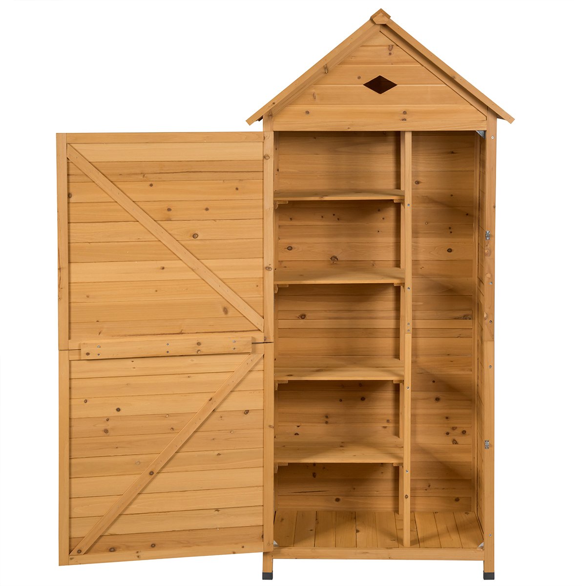 LIVSK Weerbestendige Tuinschuur - Massief Sparrenhout - 5 Planken - 70 x 35,5 x 160 cm - Veilig met Metalen Sloten - Natuurlijk