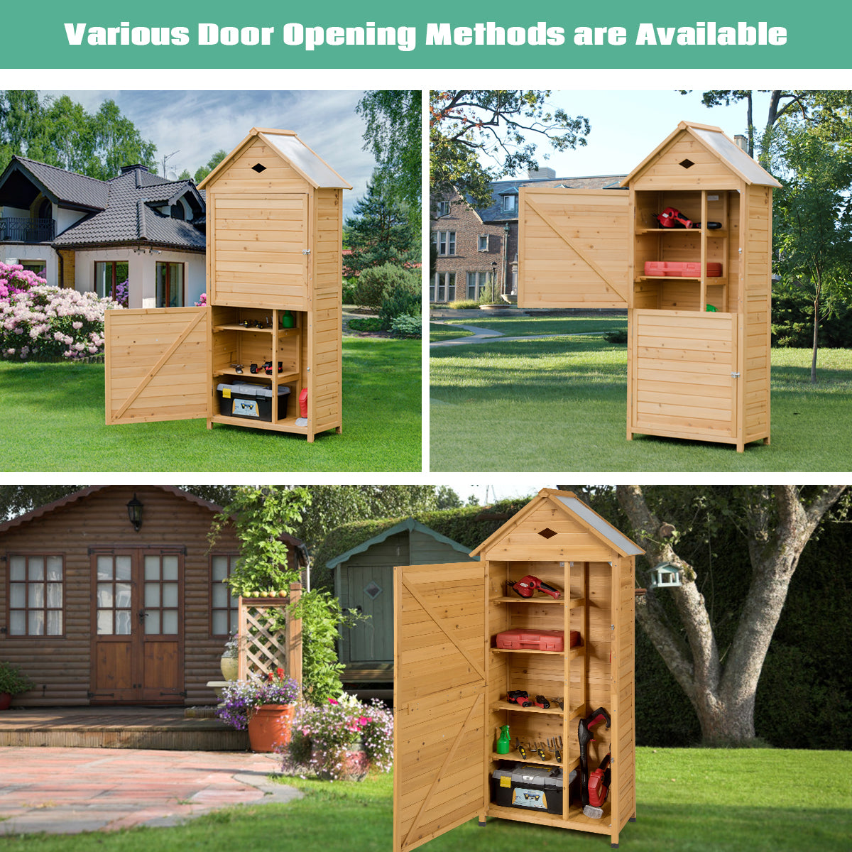 LIVSK Weerbestendige Tuinschuur - Massief Sparrenhout - 5 Planken - 70 x 35,5 x 160 cm - Veilig met Metalen Sloten - Natuurlijk