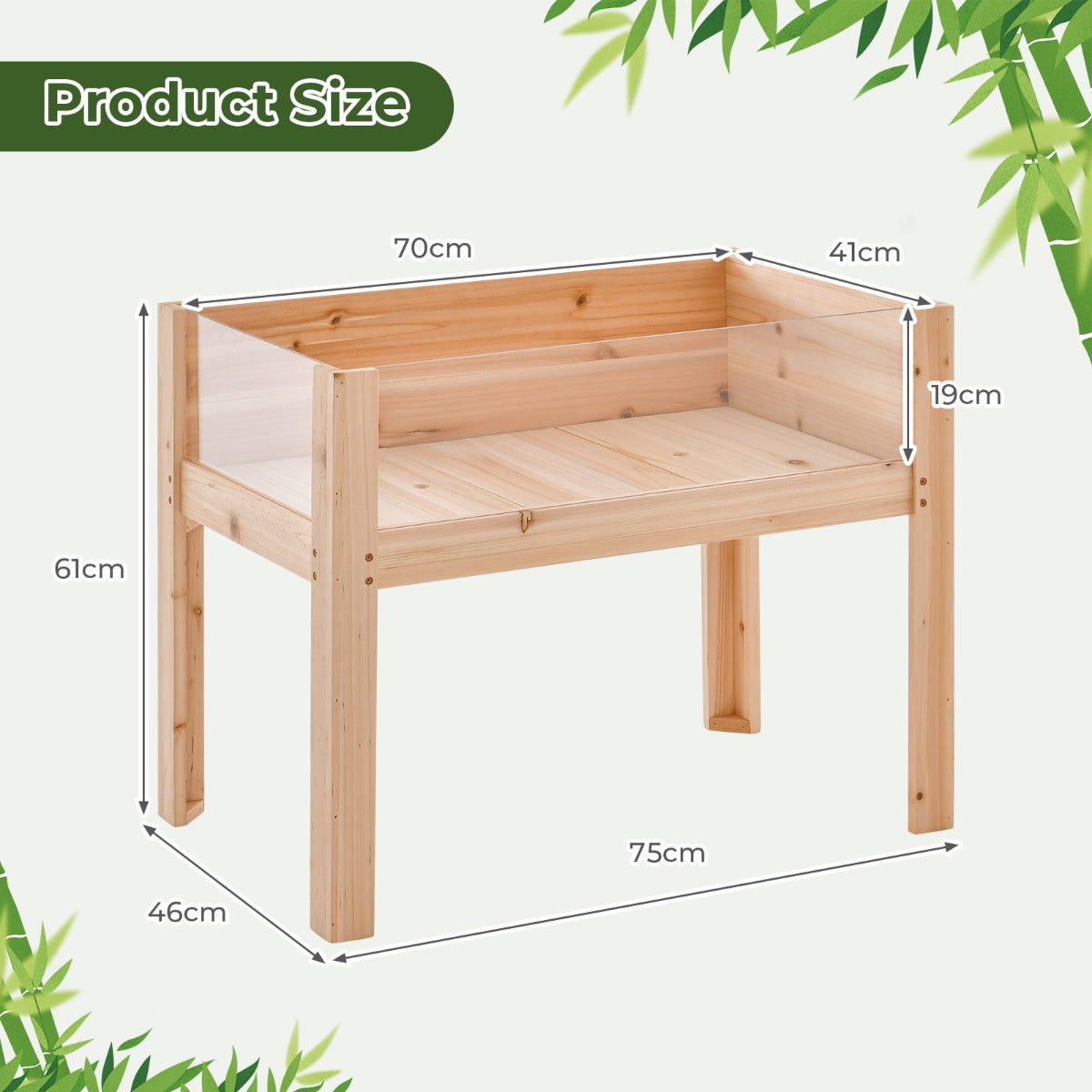 LIVSK Verhoogde Bloembak met Acrylplaten - 50 L Capaciteit - Afvoergaten - 61 cm Hoog - Duurzaam Dennenhout - Natuur