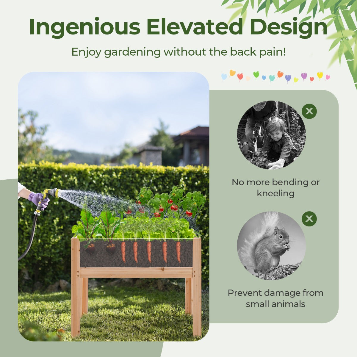 LIVSK Verhoogde Bloembak met Acrylplaten - 50 L Capaciteit - Afvoergaten - 61 cm Hoog - Duurzaam Dennenhout - Natuur