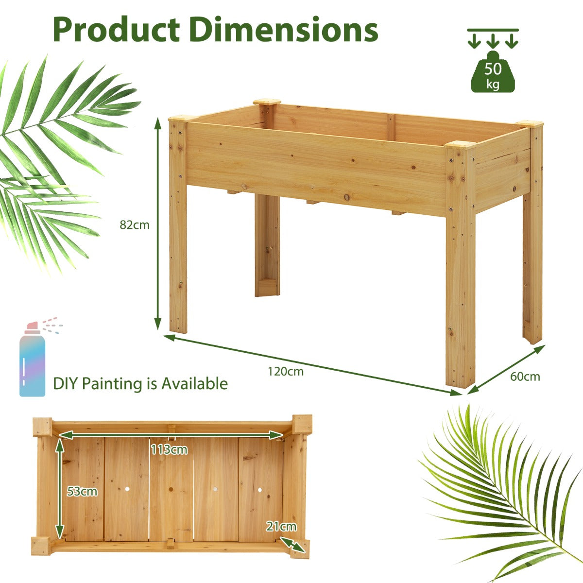 LIVSK Verhoogde Plantenbak met Afwateringsgaten - Ergonomische Tuinhoogte 82 cm - Stevig Vurenhout - Natuur
