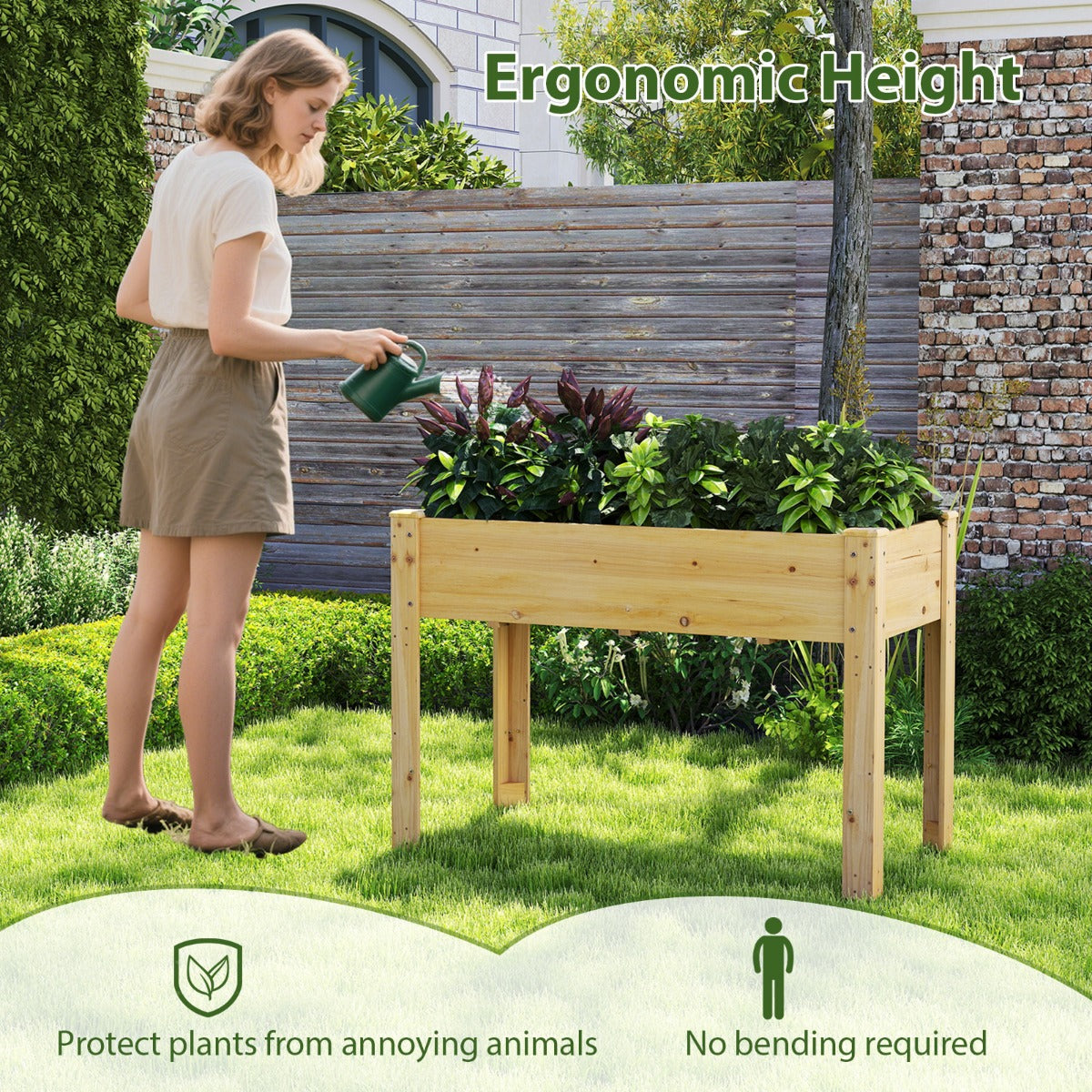 LIVSK Verhoogde Plantenbak met Afwateringsgaten - Ergonomische Tuinhoogte 82 cm - Stevig Vurenhout - Natuur