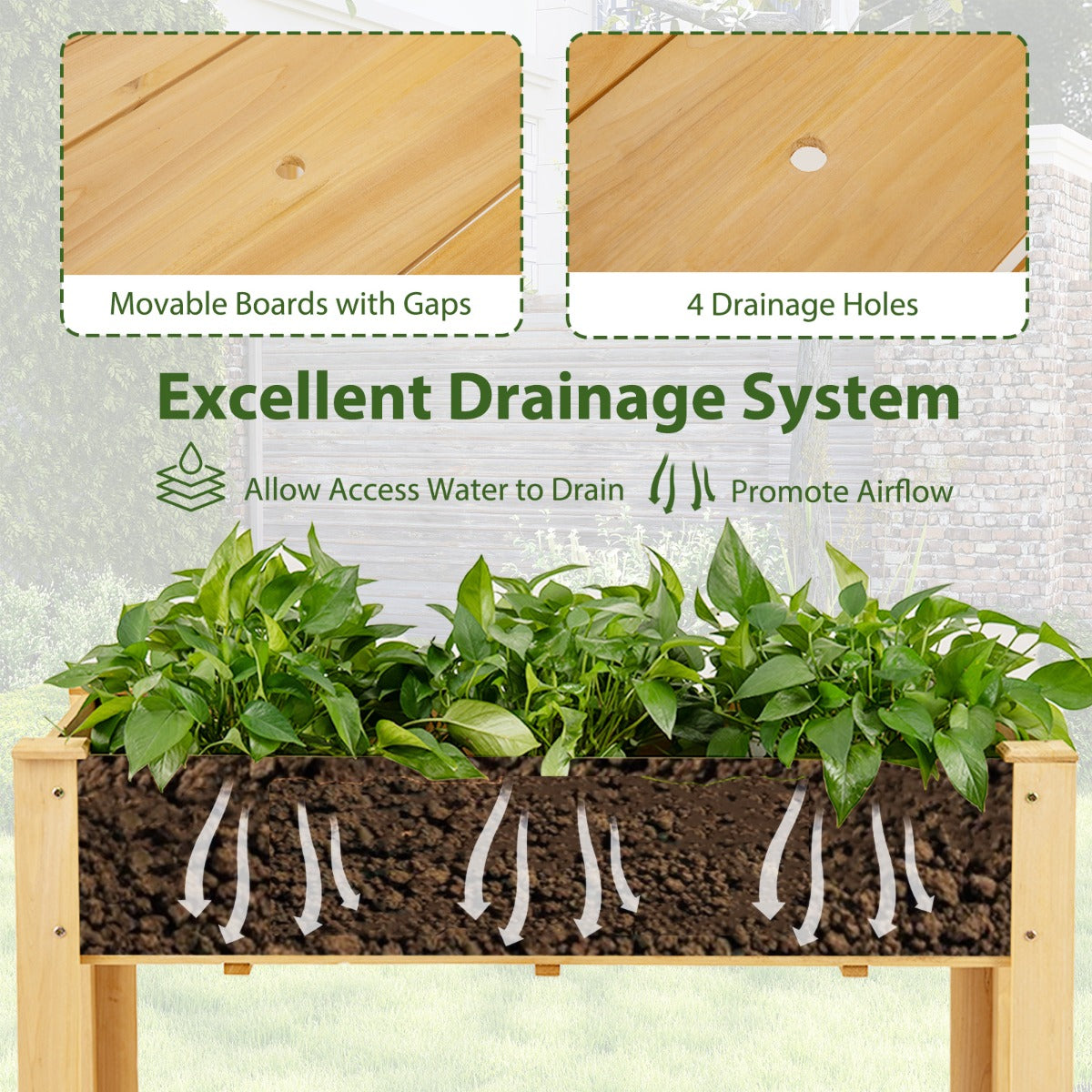 LIVSK Verhoogde Plantenbak met Afwateringsgaten - Ergonomische Tuinhoogte 82 cm - Stevig Vurenhout - Natuur