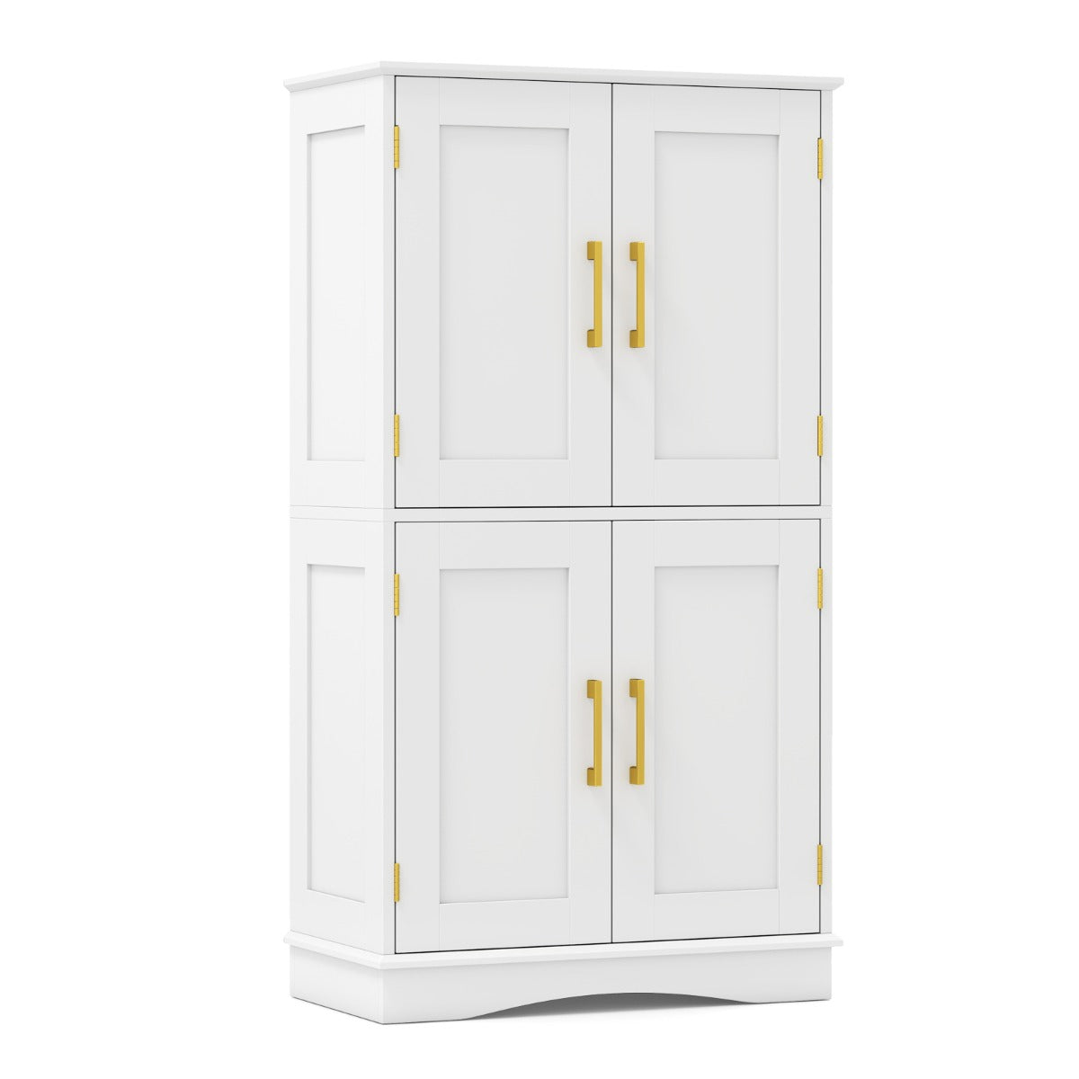 LIVSK Voorraadkast met 4 Deuren - Verstelbare Planken - Gouden Handgrepen - 60 x 30 x 110 cm - Wit