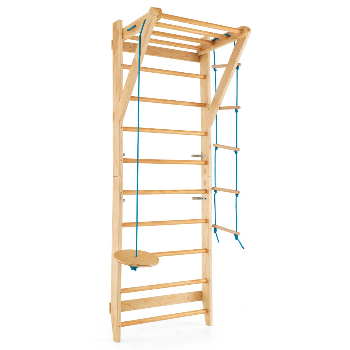 LIVSK Wand Klimrek - 4-in-1 Met Schommel, Touwladder en Optrekstang - Eenvoudige Montage - Tot 100 kg - Natuurlijk