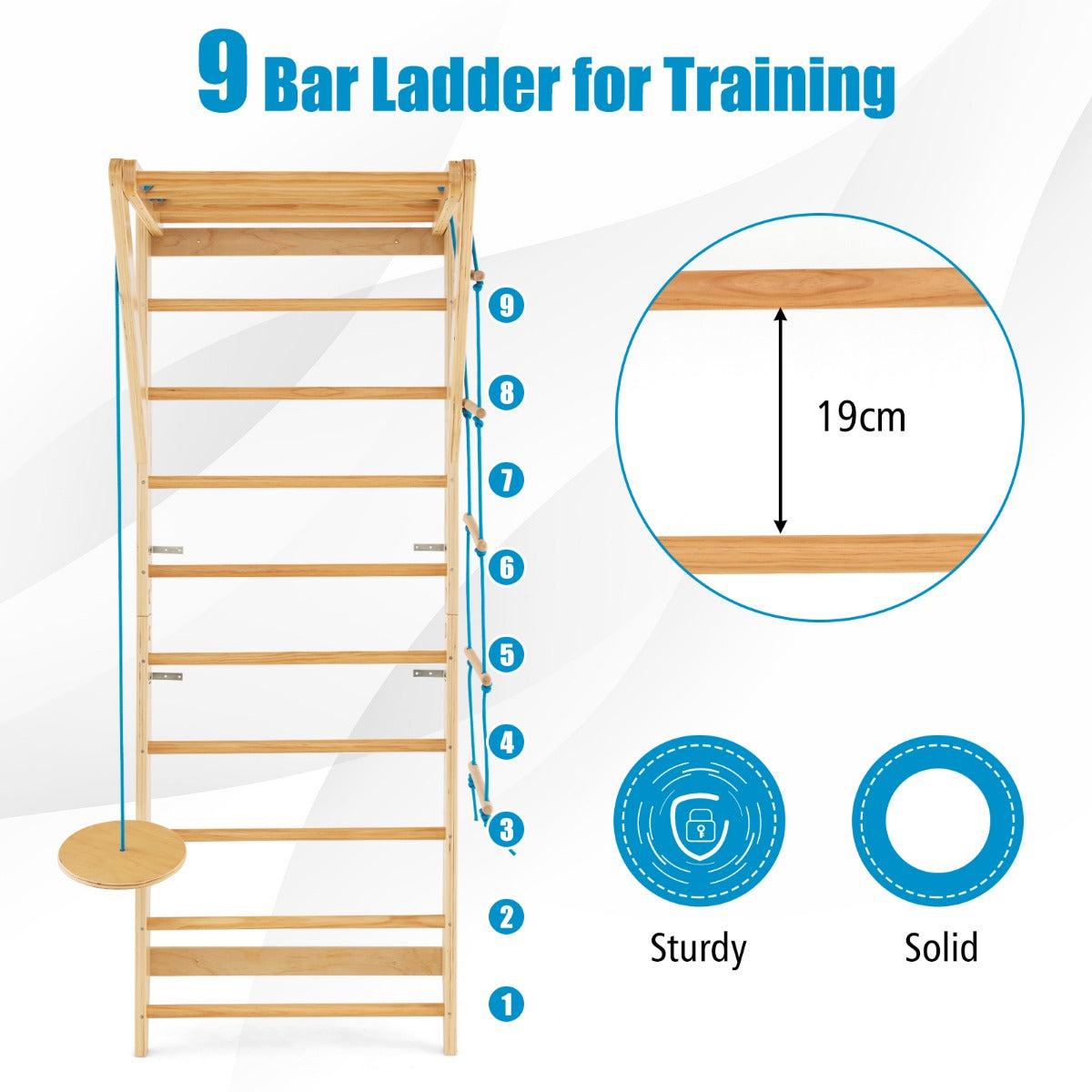 LIVSK Wand Klimrek - 4-in-1 Met Schommel, Touwladder en Optrekstang - Eenvoudige Montage - Tot 100 kg - Natuurlijk