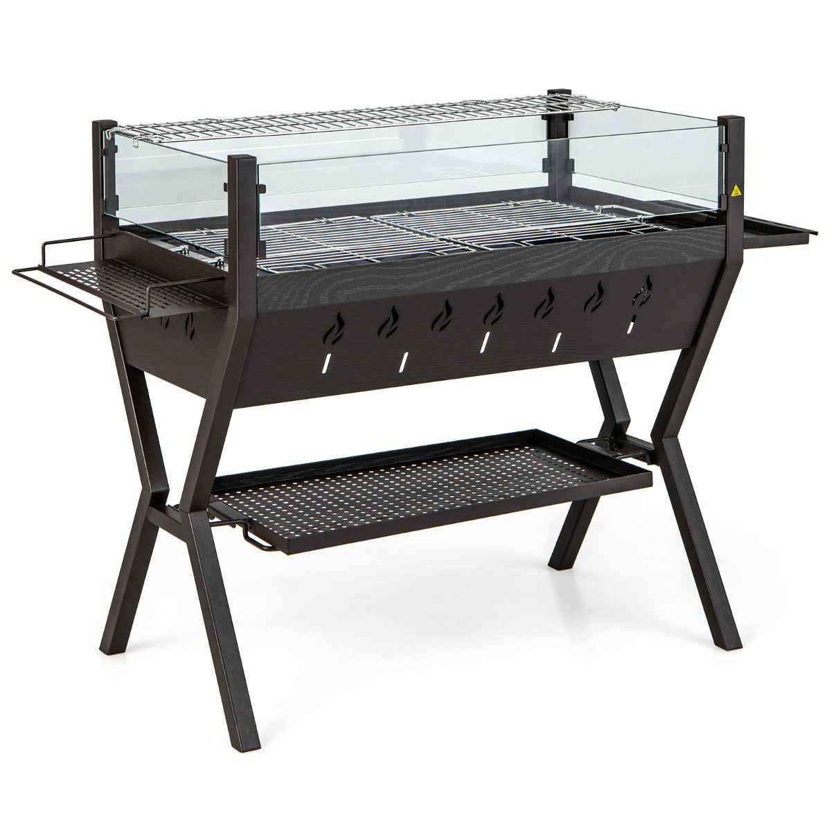 LIVSK 3-in-1 Houtskoolbarbecue met Windscherm - Roestvrijstalen Grillroosters - Zijdelingse Kruidenrekken - 98 x 42 x 68 cm -