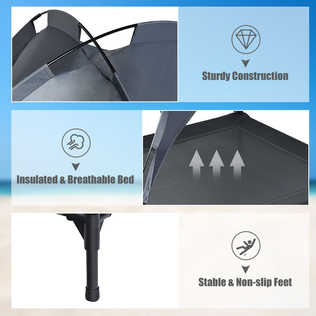 LIVSK Verhoogd Huisdierenbed met Afneembare Luifel - Waterdicht - Ademend Textiel - Antislip - Voor Binnen en Buiten - Grijs