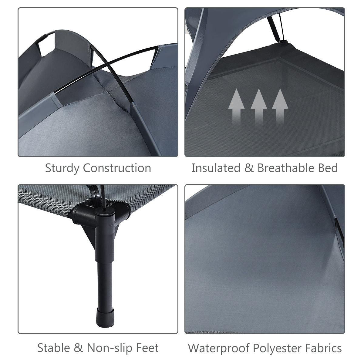 LIVSK Verhoogd Huisdierenbed met Afneembare Luifel - Waterdicht - Ademend Textiel - Antislip - Voor Binnen en Buiten - Grijs