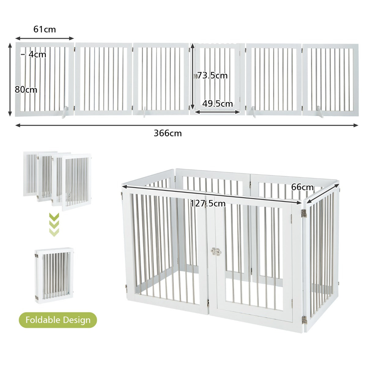 LIVSK Vrijstaand Hondenhek 6 Panelen - Opvouwbaar - Roestvrij Staal - Geen Wandbevestiging - Voor Puppy’s en Kleine Honden - Wit