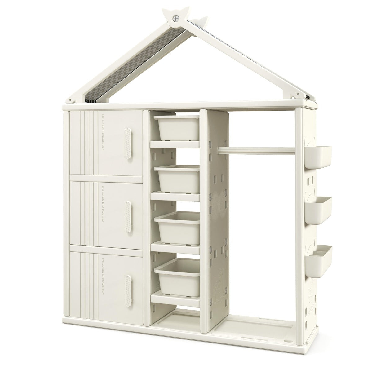 LIVSK Kinderkledingkast - Duurzaam HDPE - 4 Verstelbare Planken - 3 Zijmanden - Kindveilig Ontwerp - 130 x 34 x 156,5 cm -