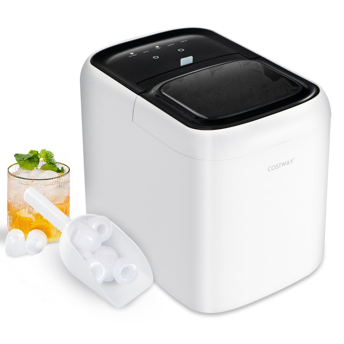 LIVSK IJsblokjesmachine - 9 IJsblokjes in 6 Min - 16 kg Per Dag - Zelfreinigend - Touchscreen - Wit + Zwart