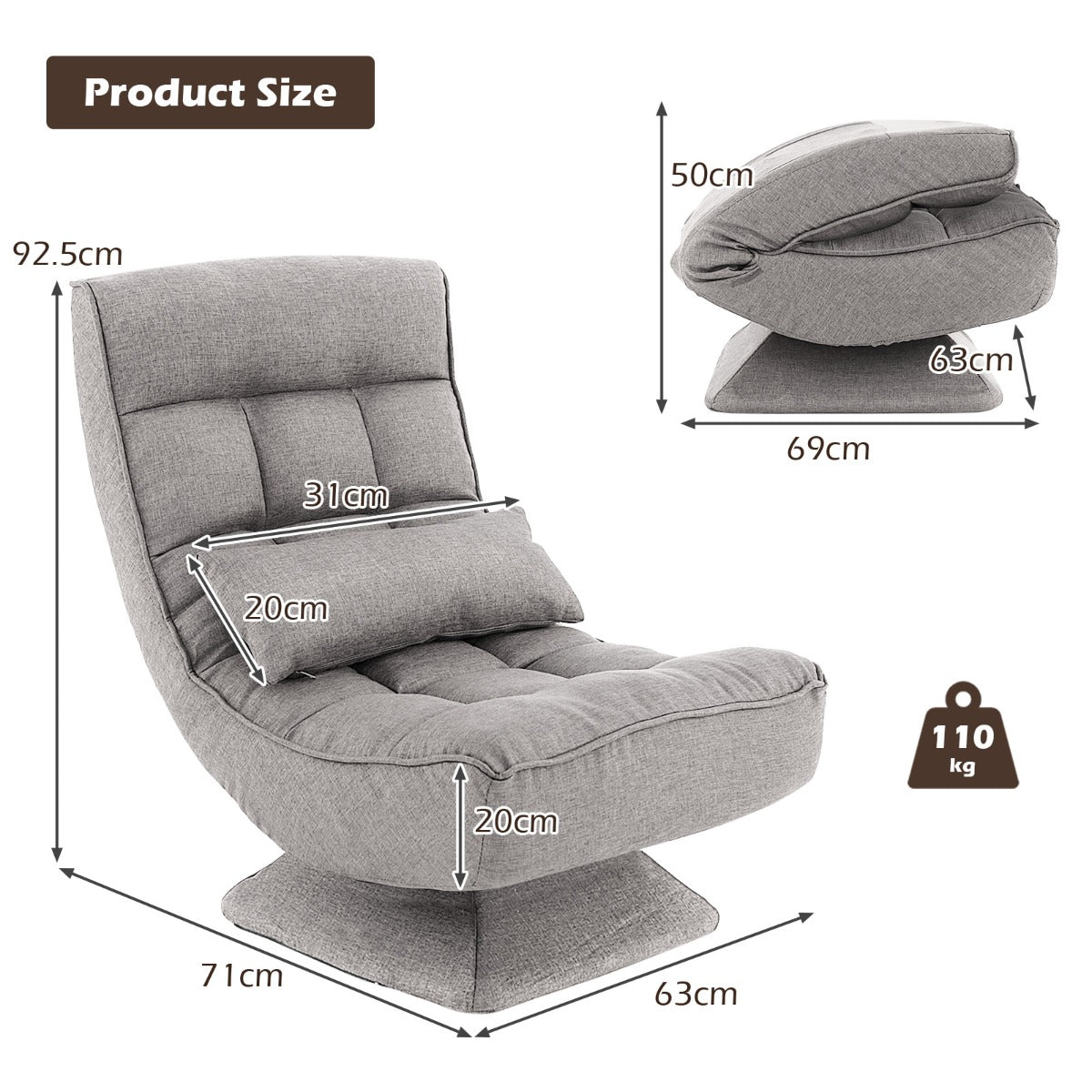 LIVSK Draaistoel met Lendenkussen - 360° Draaivoet - Verstelbare Rugleuning - Ergonomisch Ontwerp - Tot 110 kg - Zwart
