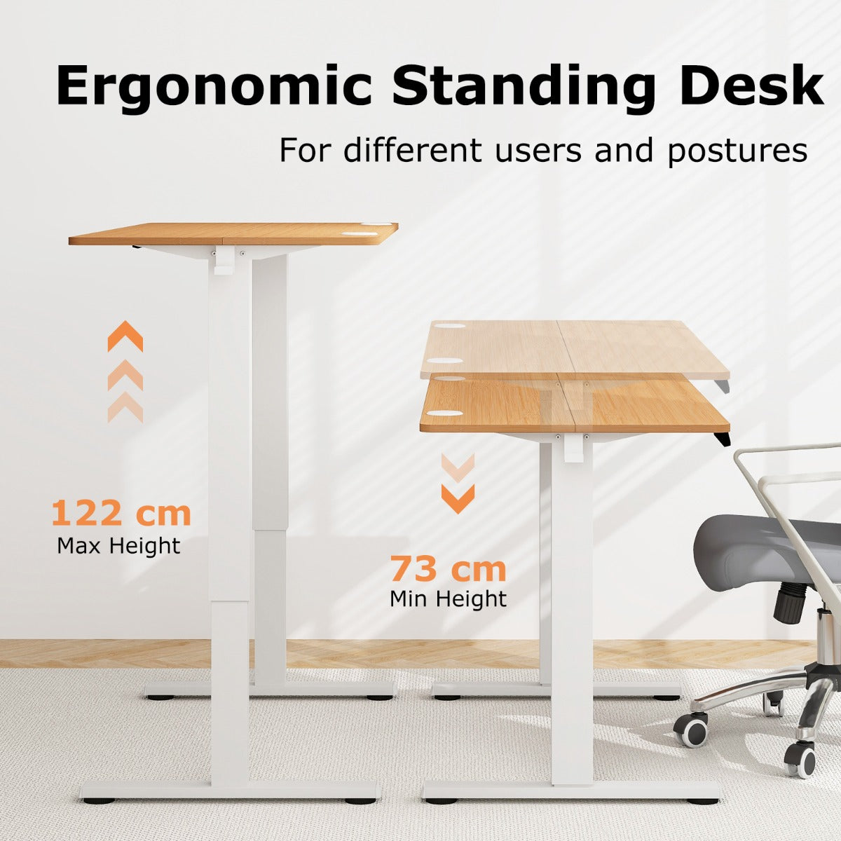 LIVSK Elektrisch Zittafel Bureau 120 x 60 x 73-122 cm - Ergonomisch - Verstelbaar - Geheugenfunctie - Kabelmanagement - Wit
