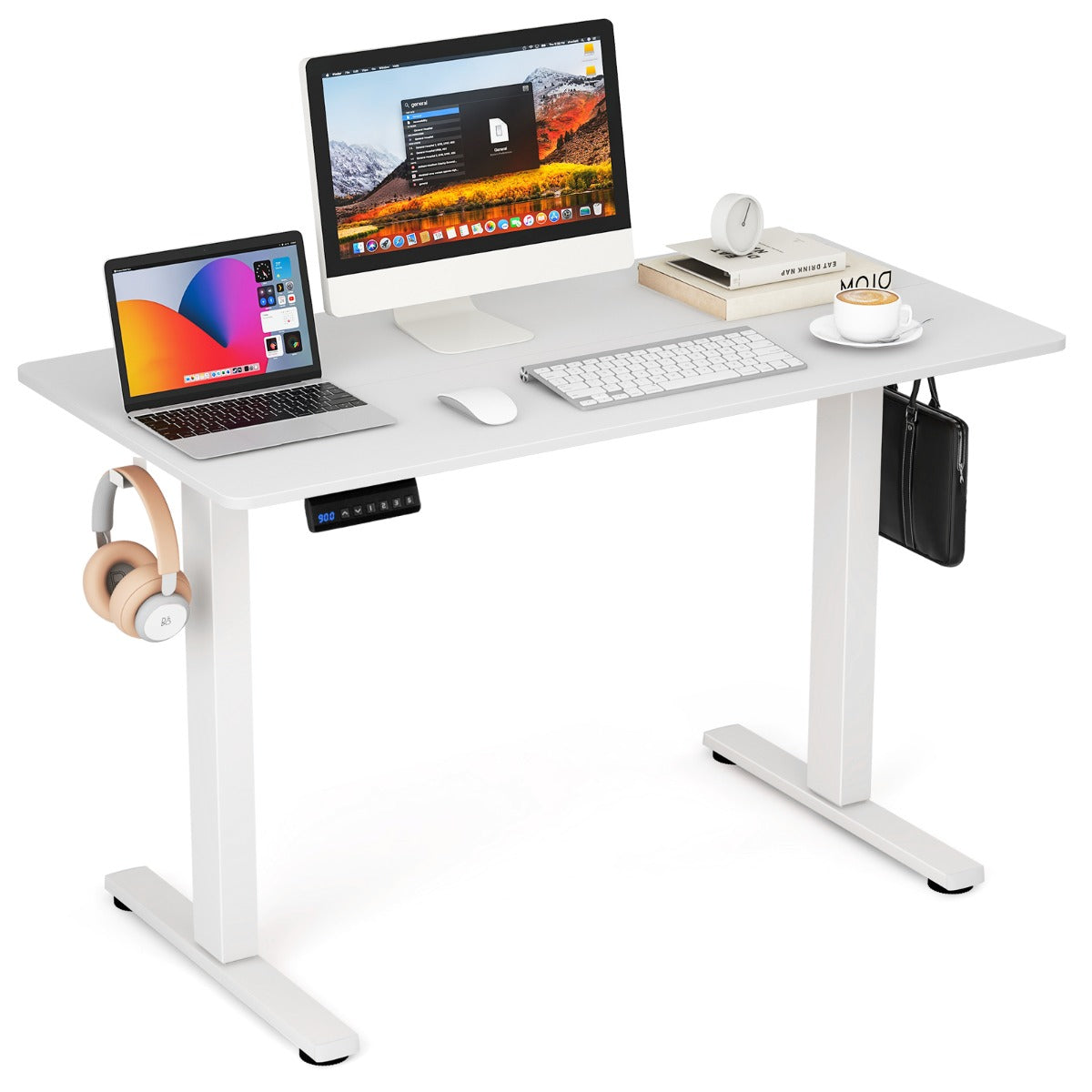LIVSK Elektrisch Sta-Bureau - Ergonomisch met Hoogtebereik 73-122 cm - Geheugenfunctie - Kabelmanagement - Wit
