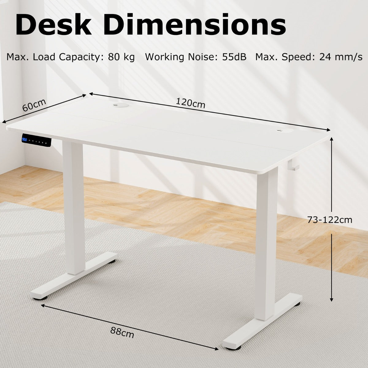 LIVSK Elektrisch Sta-Bureau - Ergonomisch met Hoogtebereik 73-122 cm - Geheugenfunctie - Kabelmanagement - Wit
