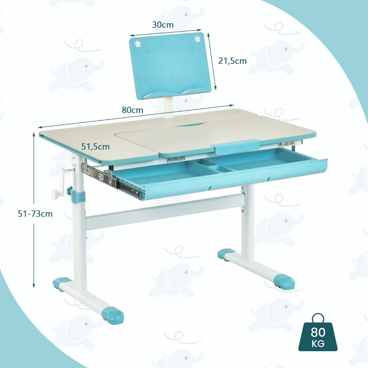 Livsk costway in hoogte verstelbaar kinderbureau en bureaustoel blauwe ergonomische tafel en draaibare mesh zitting 3