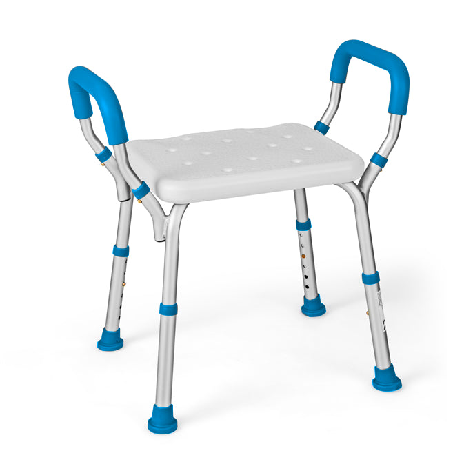 LIVSK Verstelbare Douchestoel - Aluminium - Antislip - 6 Hoogte-instellingen 36-49 cm - Lichtgewicht 2,5 kg - Blauw